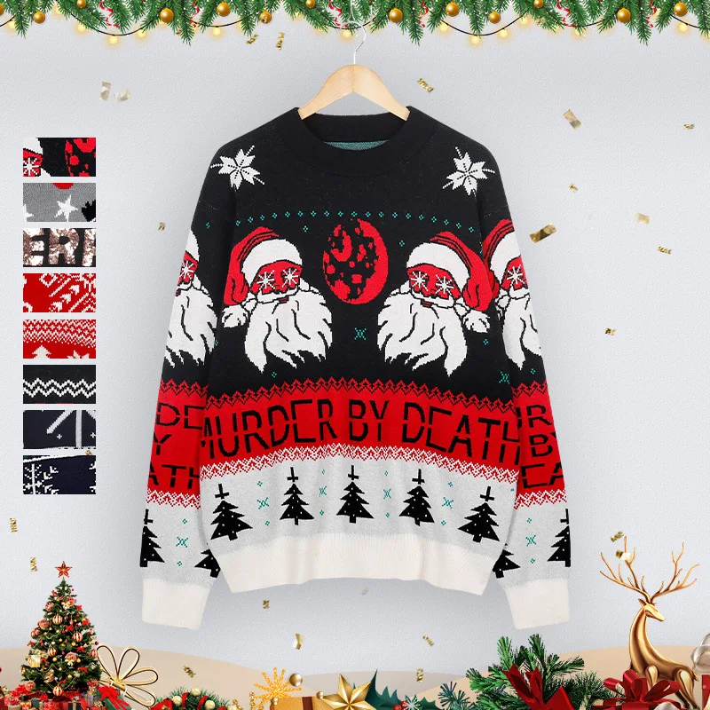 2024 Autumn And Winter Cross Border European And American New Christmas Round Neck Sweater Knitted Sweater Tops Men's And Women