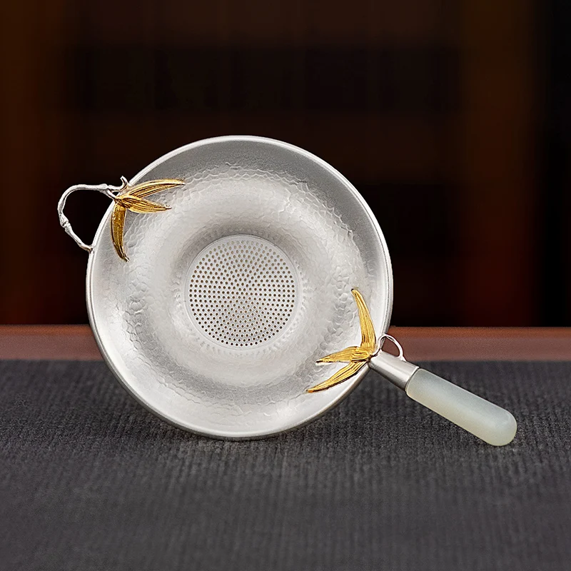 

Сетка фильтра утечки чая Pure Silver 999, заварочный чайник с бамбуковой забавной Нефритовой Ручкой Ручной работы, теплоизоляция, чайная чашка для кунг-фу, ситечко