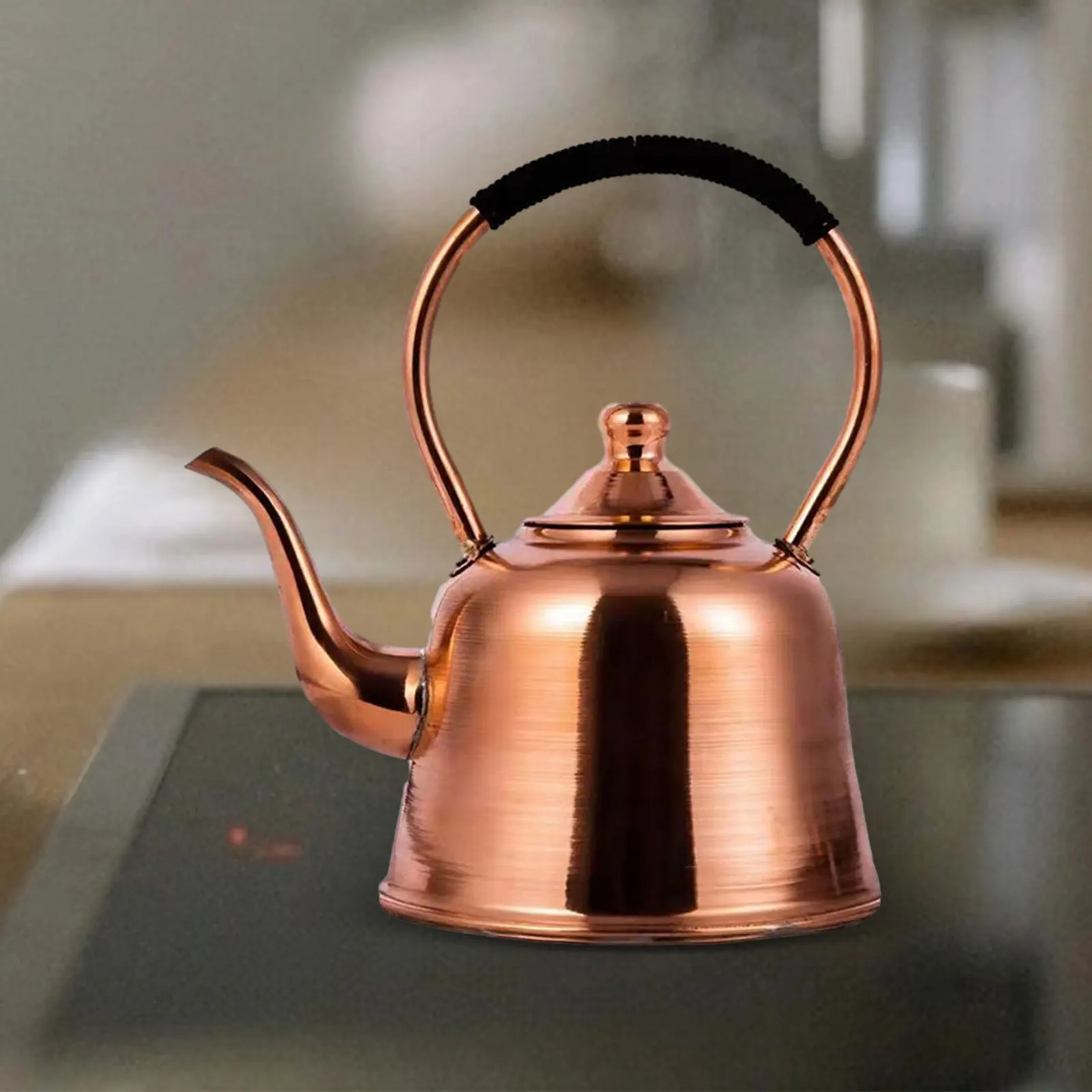 2L Copper Tea Kettle Retro Chinese Tea Pot with Wrapped Handle for Gas Stovetop Boiling Water Camping Stovetop