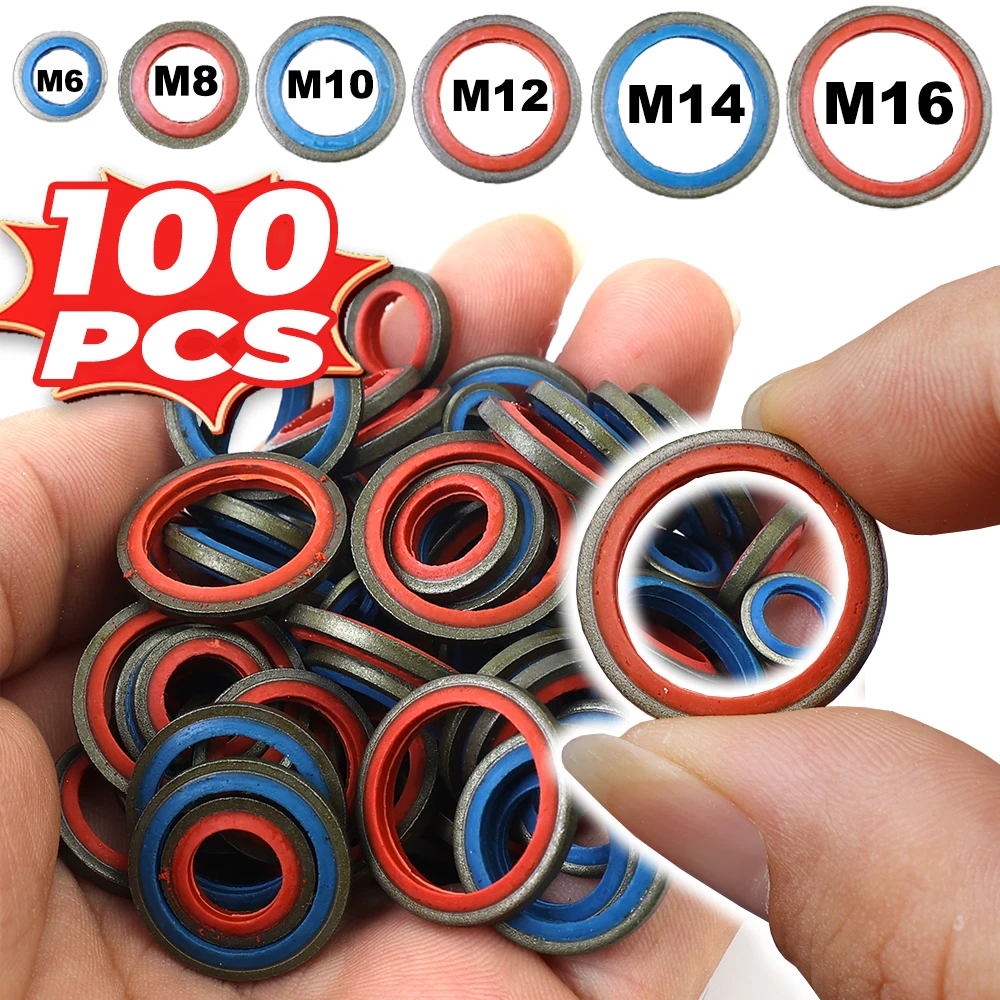 Car Oil Drain Plug Gasket Car Engine Combination Gasket Repair Kit Rubber Metal Seal O-Ring Bonded Washer M6 M8 M10 M12 M14 M16