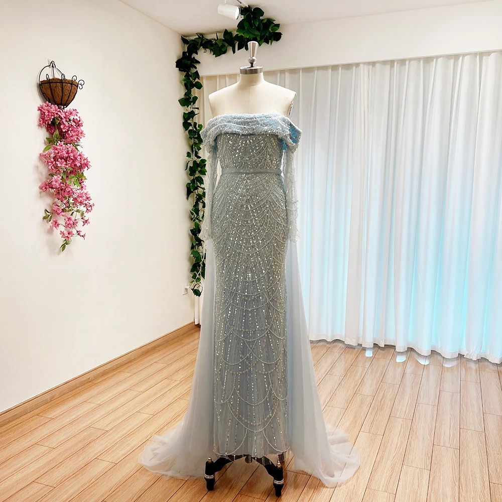 Sdde5b24b6140470aa4db2416a9eaa9356 Elegant Sky Blue Mermaid Pearls Evening Dress for Women Long Sleeves with Detachable Train Formal Prom Wedding Party Gowns Mallzona
