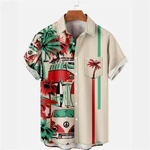  2023 Summer Men'S Shirt Retro Motorcycle Vehicle Hawaiian Shirt Man Casual Fashion Short Sleeve Streetwear-Shirt For Men Top Tee 