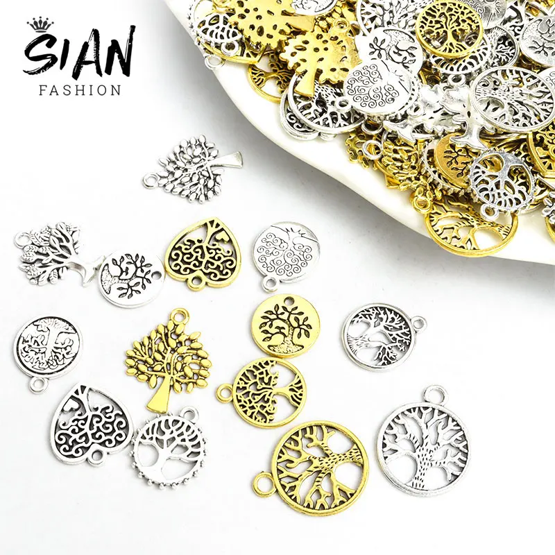 

10pcs 11 Styles Vintage Tree of Life Charms Antique Silver Color Metal Pendants DIY Alloy Accessories Handmade Necklace Crafts