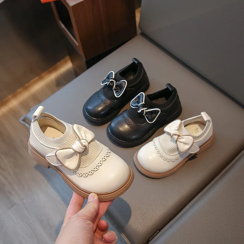 

Детская Весенняя элегантная повседневная обувь CAPSELLA для девочек с бантом-бабочкой Нескользящие кожаные туфли на липучке для девочек размер 26-36