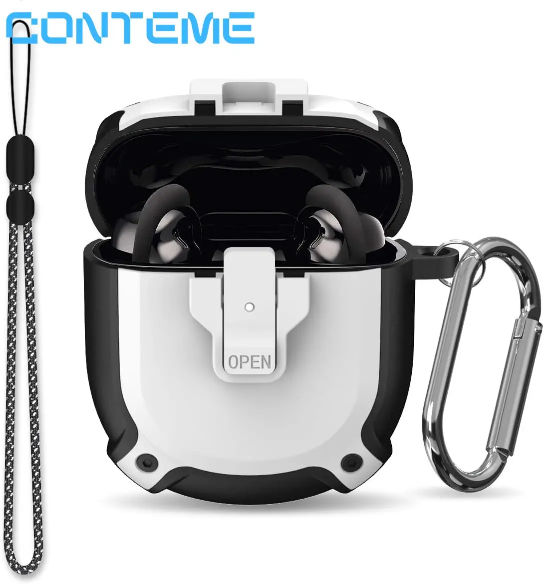 [Con Lucchetto] Per Bose Quietcomfort Earbuds Ii Case (2022), Custodia In Silicone + Pc Secure Lock Per Bose Quietcomfort Earbuds Ii (Bianco)