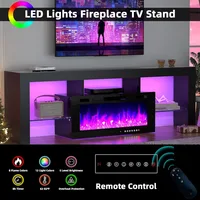Modern 70" TV Fireplace Stand with 12-Color LED Lights & 12-Color Flame, High Gloss Floating Fireplace Entertainment Center 2