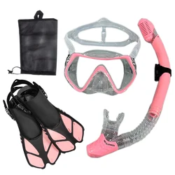 Adult Unisex Snorkeling and Diving Mask Set with Swim Tube - L/XL (Pink Transparent)