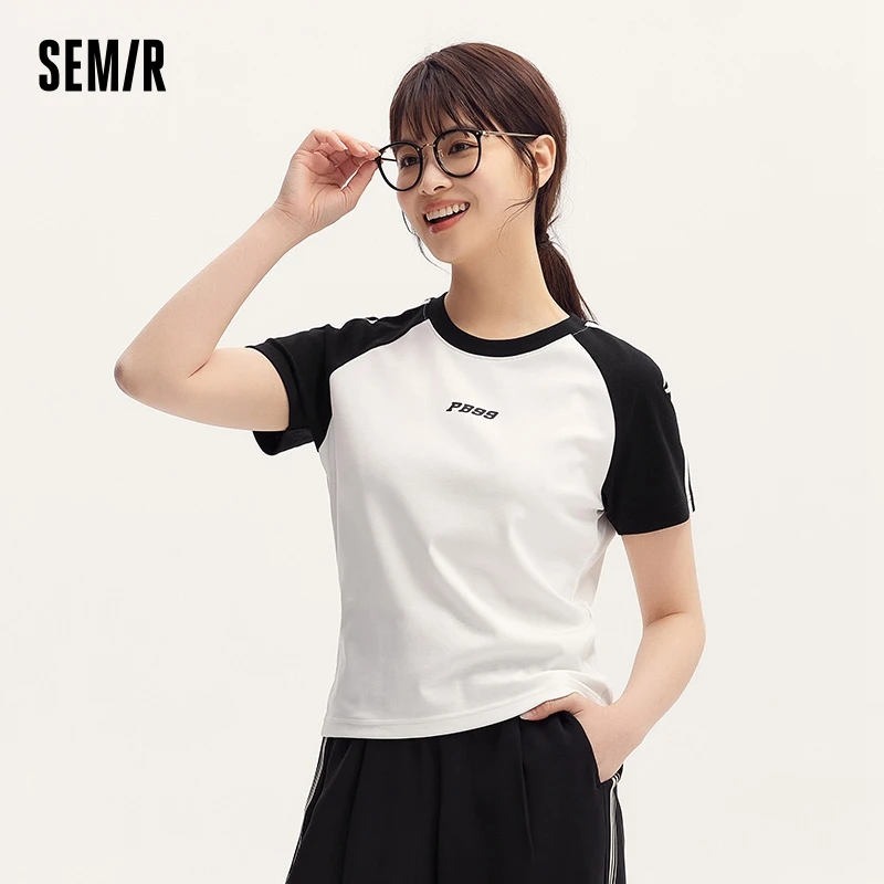 

Футболка Semir женская с коротким рукавом, цвет блок, короткая длинная, с открытыми плечами, облегающая коллекция, лето 2024