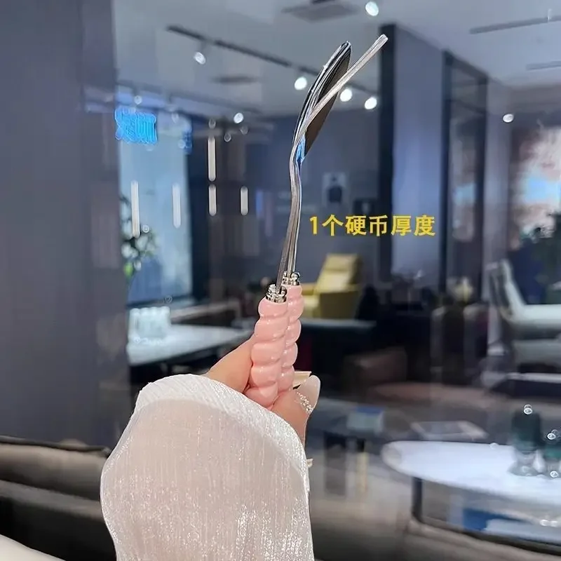 304 Stainless Steel Spoon Girl Pearl Five-color Imitation Ceramic Handle Spoons Household Long Handled Dining Spoon Hot