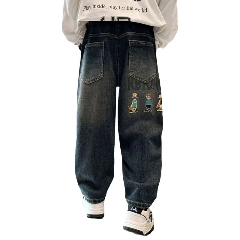 Thickened Winter Denim Jeans for Boys Autumn Sports Style Long Pants Polyester Cotton Blend High Waist Elastic Band - 5