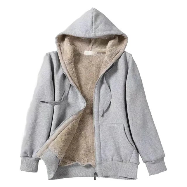 Women's Hoodies Lambswool Zipper Cardigan Velvet Thickened Winter Warm Loose Fashion Hooded Outwear Jackets Solid Sweatshirt 3