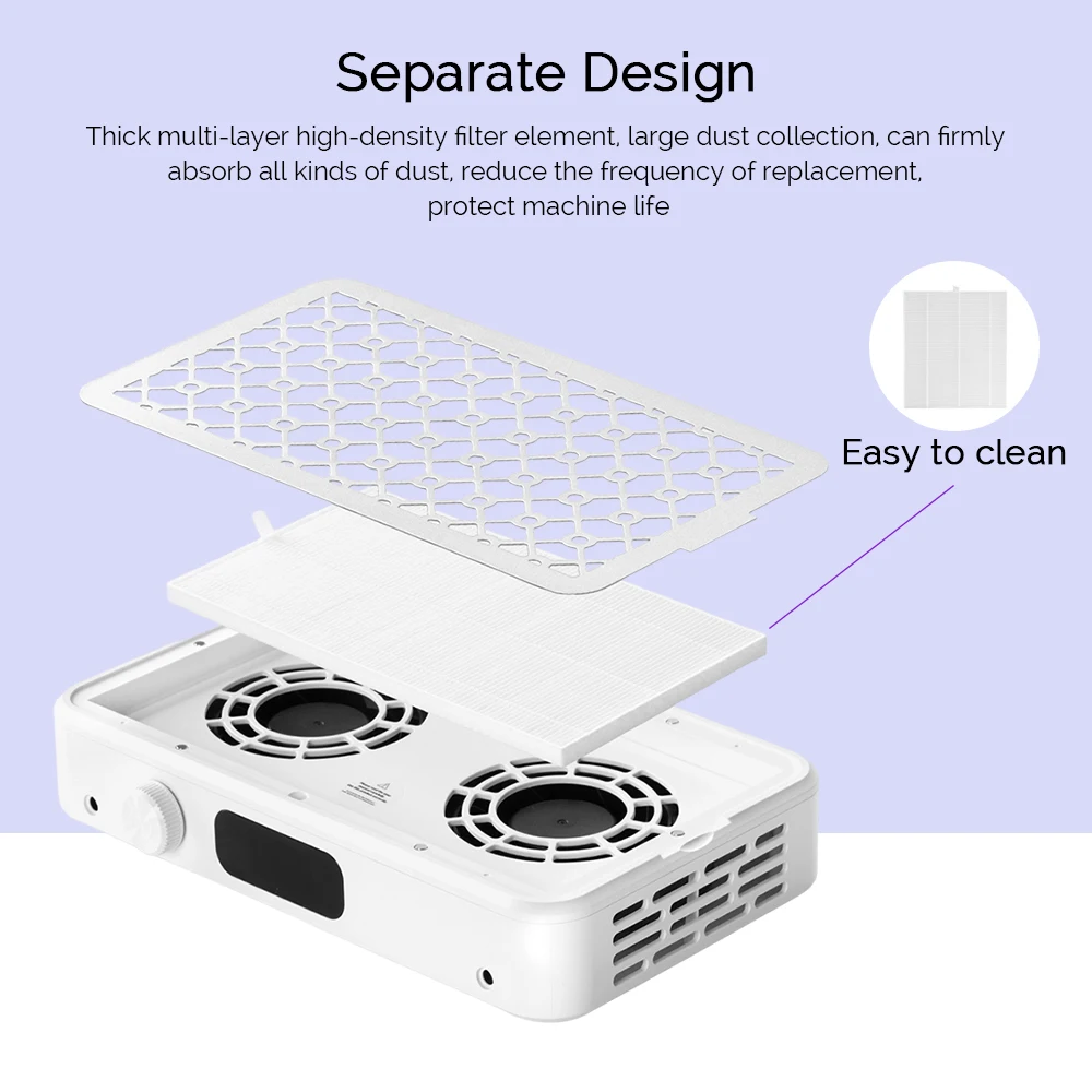 Twin-Turbo Nail Dust Collector Brushless Speed Adjustable Manicure Nail Vacuum Cleaner with Removable Filter Vacuum Fan