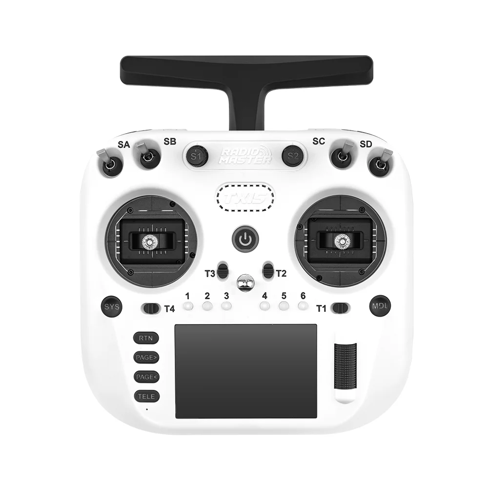 Vue de dessous du drone radiocommandé ELRS 2.4G avec ses capteurs et connecteurs visibles.
