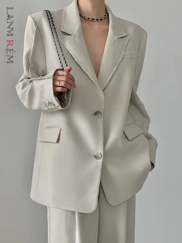 

[LANMREM] Fashion Designer Tassel Blazer For Women Notched Single Breasted Long Sleeve Elegant Female Jackets 2024 spring New