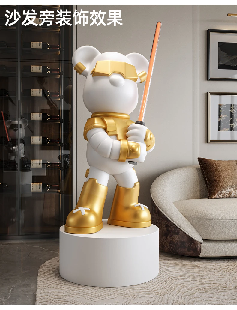 Cool Lightsaber Violent Bear Floor Ornaments Light Luxury Living Room TV Cabinet Decoration Home Ornaments Sculpture