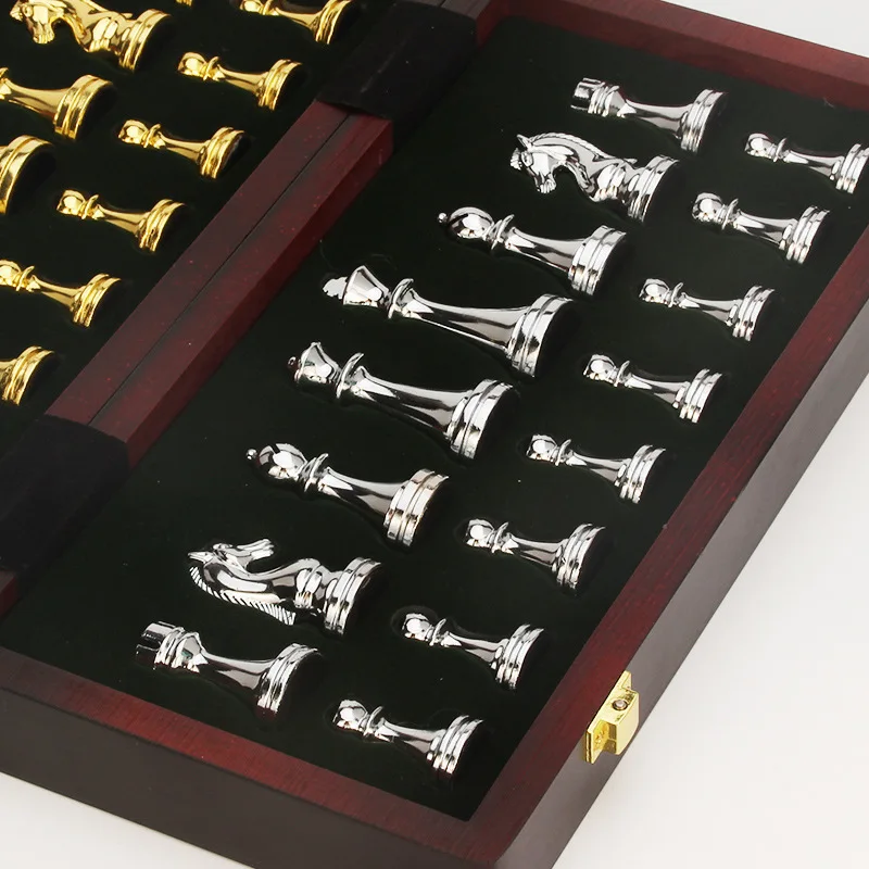 Professional Metal Chess Folding Wooden Checkerboard Puzzle Chess Game