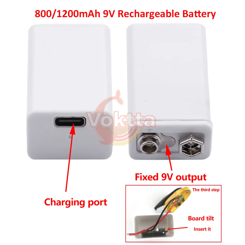 

9V Rechargeable Battery 800/1200mAh 6F22 Type-C USB Li-ion Lithium Batteries for Multimeter Microphone Toy Remote Control KTV