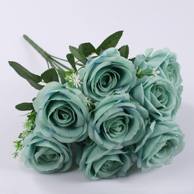 Artificial Silk Red Rose Bouquets Simulation Blue Fake Flowers Wedding Photography Bouquet Home Living Room Hotel Decoration