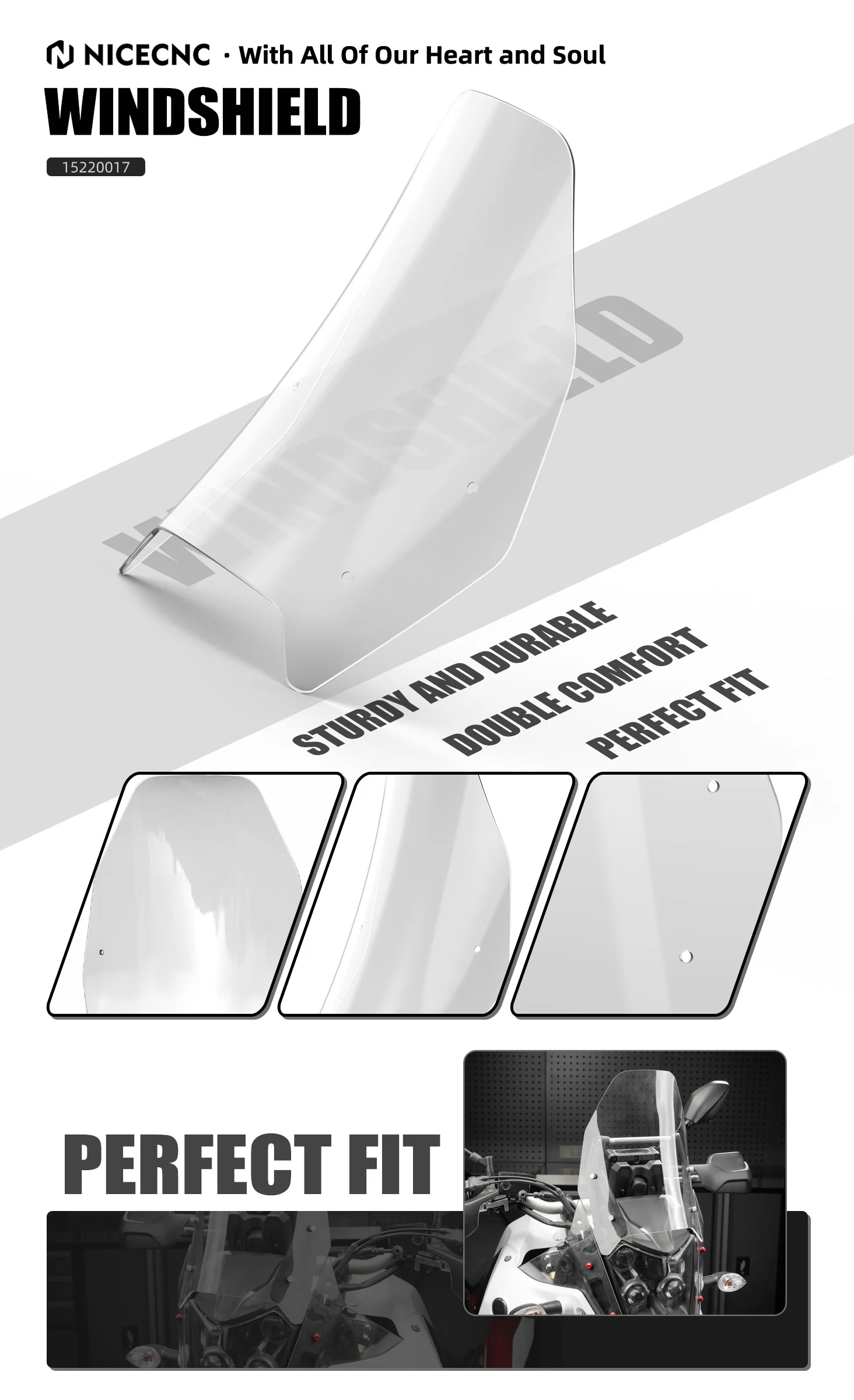 NICECNC Für Yamaha Tenere 700 Windschutzscheibe Windschutzscheibe Für Yamaha Tenere 700 T700 XTZ 700 2019-2024 2020 2021 2022 2023 – Detail 1