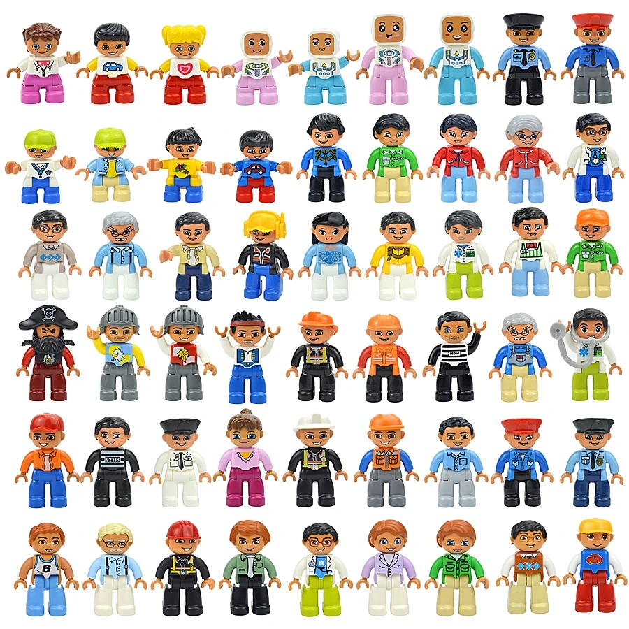 Jumbo Building Block Character Set - Farmer, Pirate, Worker, Doctor & Policeman Figures