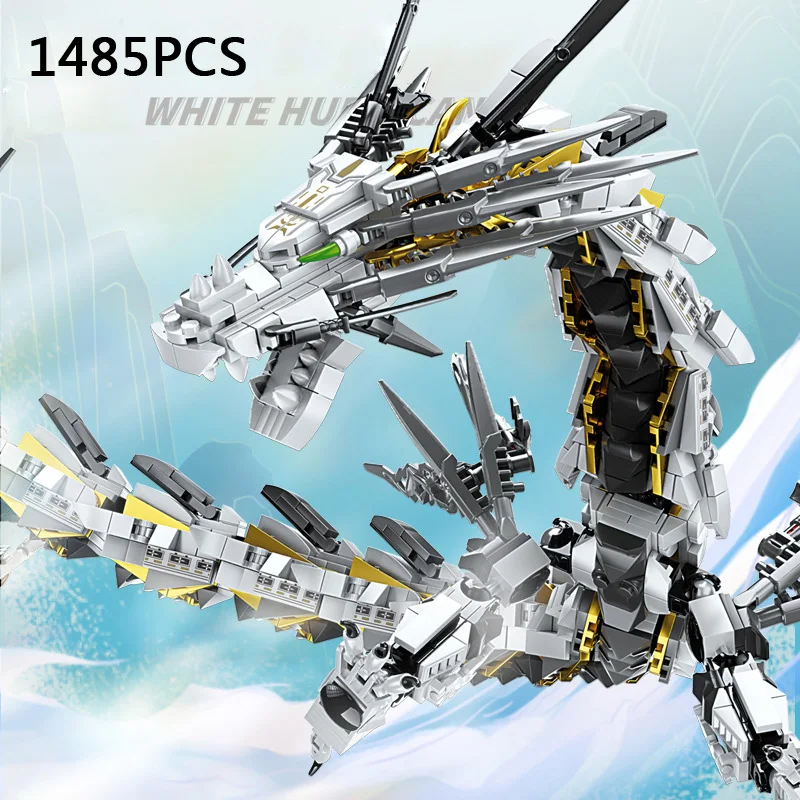 

Idea China Building Brick Ninja Mechanical White Hurricane Dragon MOC Block Assemble Model Toys Collection For Boys GIfts