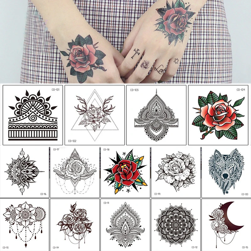 Fashion Temporary Tattoos Sticker Rose Flower Beauty Tattoo Black White Waterproof Fake Tattoo Easy To Use Women Man Body Art tattoo fullbody white табурет