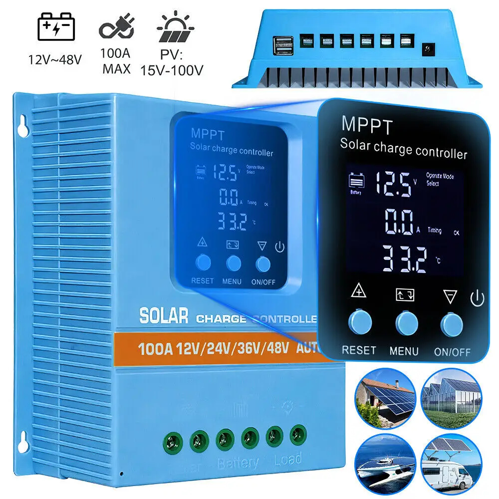 60A 80A 100A MPPT Solar Charge Controller 12V-48V Battery Intelligent Regulator