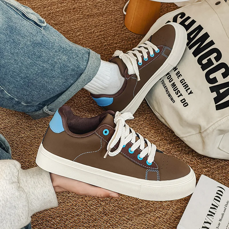 

Men Vintage Low Top Casual Shoes Japanese Style Simple Solid Color Lace Up Skateboard Shoes Breathable Lightweight Walking Shoes