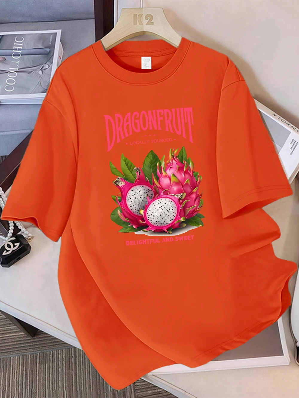 Sommer-T-Shirts aus 100 % Baumwolle für Damen, Drachenfrucht, lokale Versorgung, Drucke, Tops, weich, locker, O-Ausschnitt, kurze Ärmel, Urlaubs-Frau-Kleidung – Detail 14
