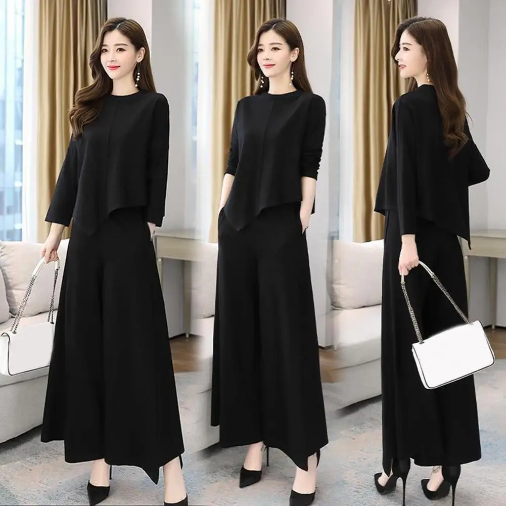 

Women Long Culottes Suit Elegant Culottes Top Suit with Irregular Hem Blouse Wide Leg Trousers Plus Size Commute Set for Women