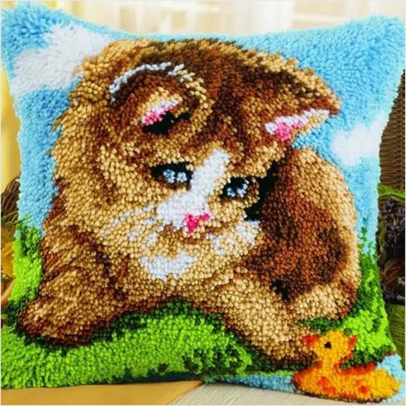Unicorn Cat Style Latch Hook Kits Smyrna Pillowcase Knot Pillow Package Latch Hook Kit Set For Needlework DIY Embroidery Cushion