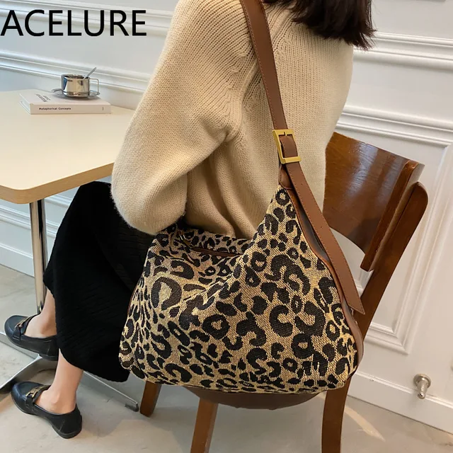 BS ACELURE Large Capacity Underarm Women New All-match Leopard Shoulder Crossbody Bags Fashion All-match Female Tote Bucket Bag 5