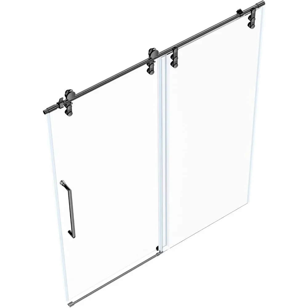 Shower Door 60" W x 76" H Frameless Sliding Shower Door,Frameless Shower Door with Sealing Strip and Waterproof Handle 2
