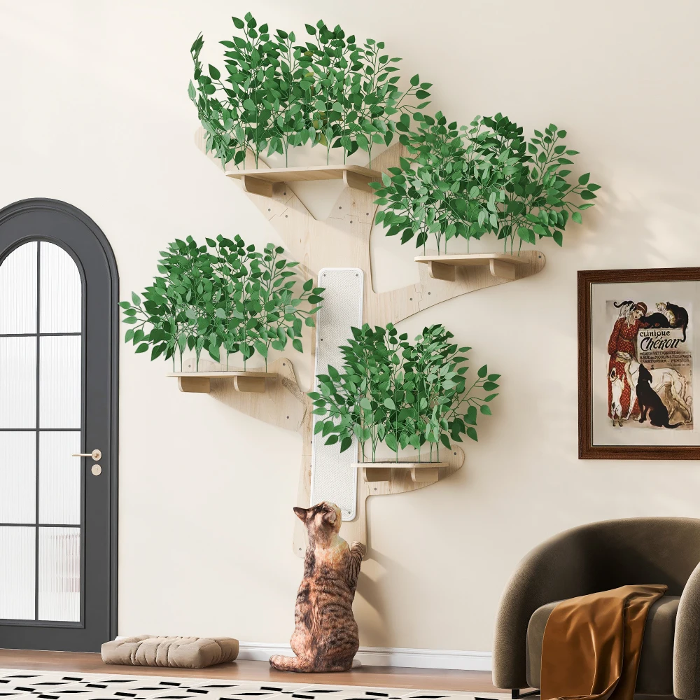 Baumförmiger Katzen-Kletterbaum mit Katzenhöhlen, Abnehmbaren Blättern, Kratzfestem Haustier-Möbelstück zum Verstecken, Spielen und Klettern – Detail 28