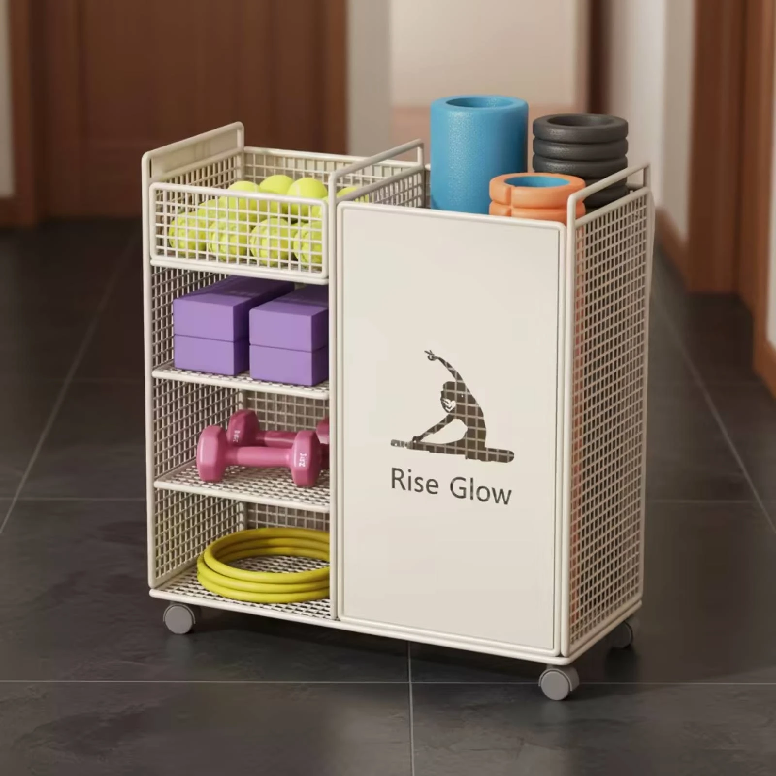 Fitness Equipment Rack with Wheels Wheeled Workout Equipment Organizer Home Gym Organizer Multi-Tier Shelf Stand Compact