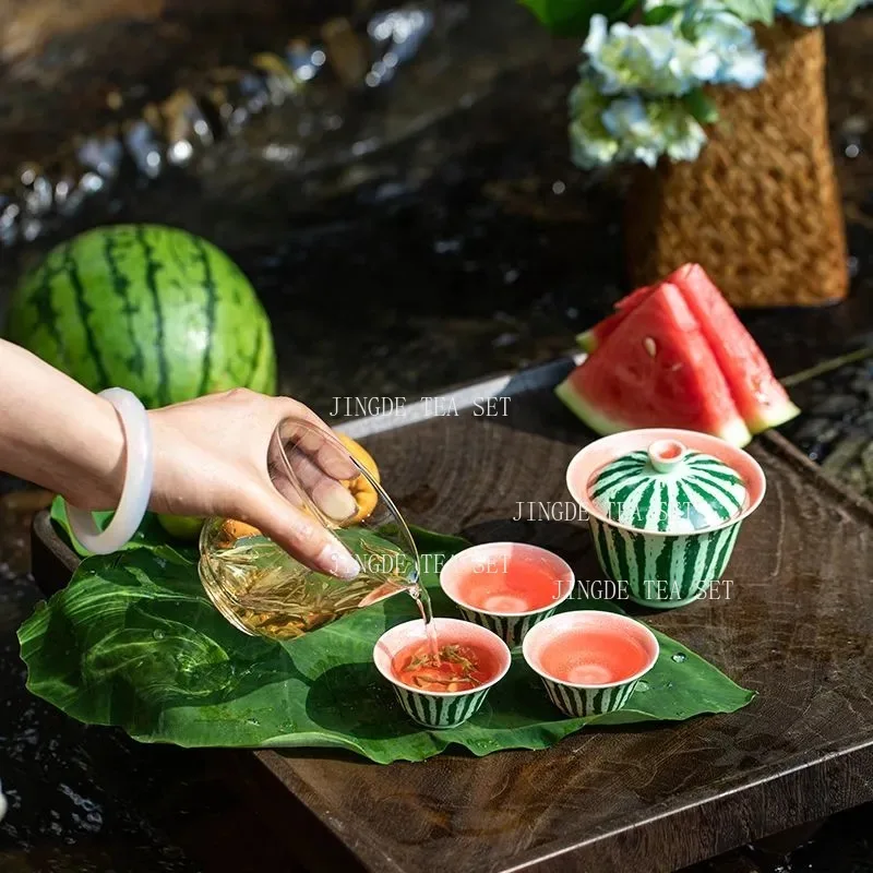 Watermelon Covered Bowl Creative Ceramic Teapot Portable Travel Kit Kung Fu Bowl Cover Teacup Drinking Utensils Accessories