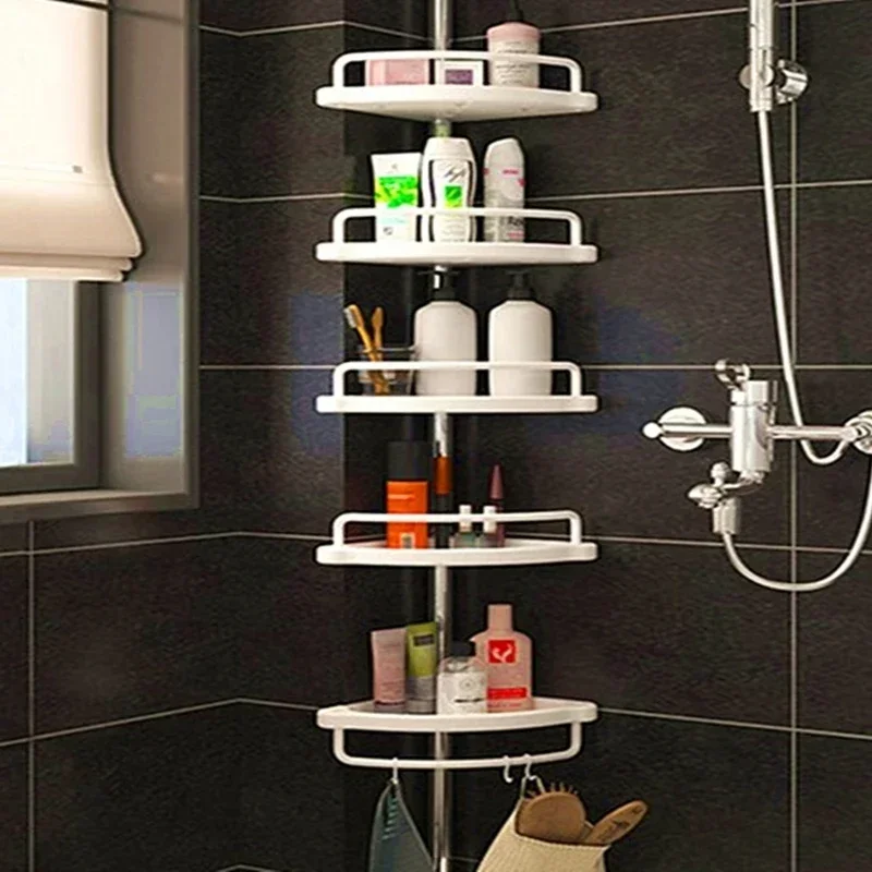 Adjustable Telescopic Bathroom Shelf, No-Drill Shower Corner Storage, 4-Shelf Shower Organizer for Space, 105cm-320cm Height