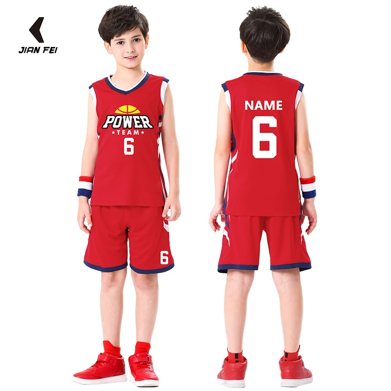 Custom 100 Plyester Children Basketball Uniform Set Breathable Kids Basketball Shirts Cheap