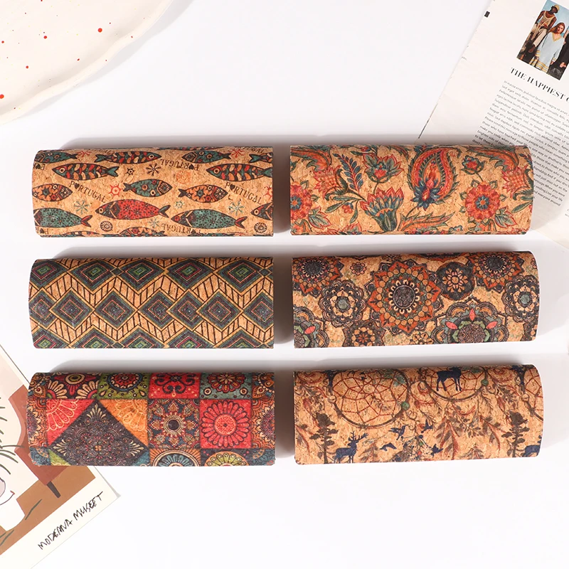 Japan Style Pressure-Resistant Antique Cork Mural Retro Glasses Case Portable Magnetic Myopia Storage Sunglassex Box For Unisex