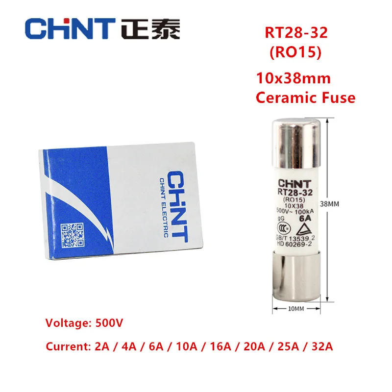 Chint-fusíveis Cerâmicos para Fusíveis Base do Fusível Rt2832 Ro15 10×38 mm 500v 100ka 2a 4a 6a 10a 16a 20a 25a 32a Rt28n-32x 10 Pcs por Lote