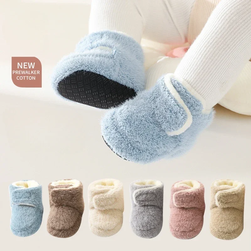 Winter Newborn Cold-Proof Warm Wool Thicken Shoes Boy Girl Solid Color Anti Slip Boots Plush Soft Soled Infant Toddler Kid Socks baby shoes baby socks toddler shoes