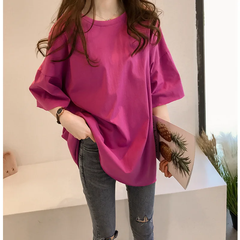 

WYWMY Solid Color Women Tshirt High Quality 2024 Plus Size XXL Short Sleeve Long Casual Tee Shirt Femme Unique Tops Tees