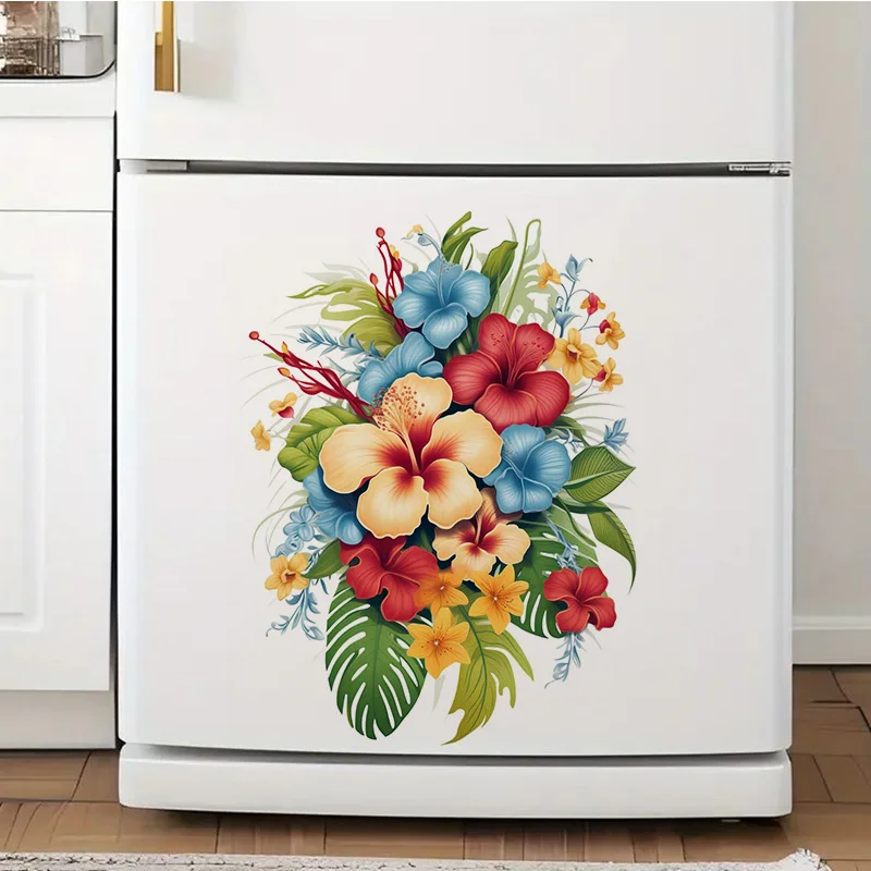 Watercolor Tropical Flowers Wall Stickers Water-proof For Wall Bathroom Cabinet Door Toilet Car Laptop