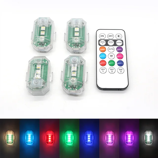 4PCS Wireless LED Strobe Lights with Remote Control, 8 Colors USB Charing Waterproof Anti-Collision Led Emergency Warning Lights 4