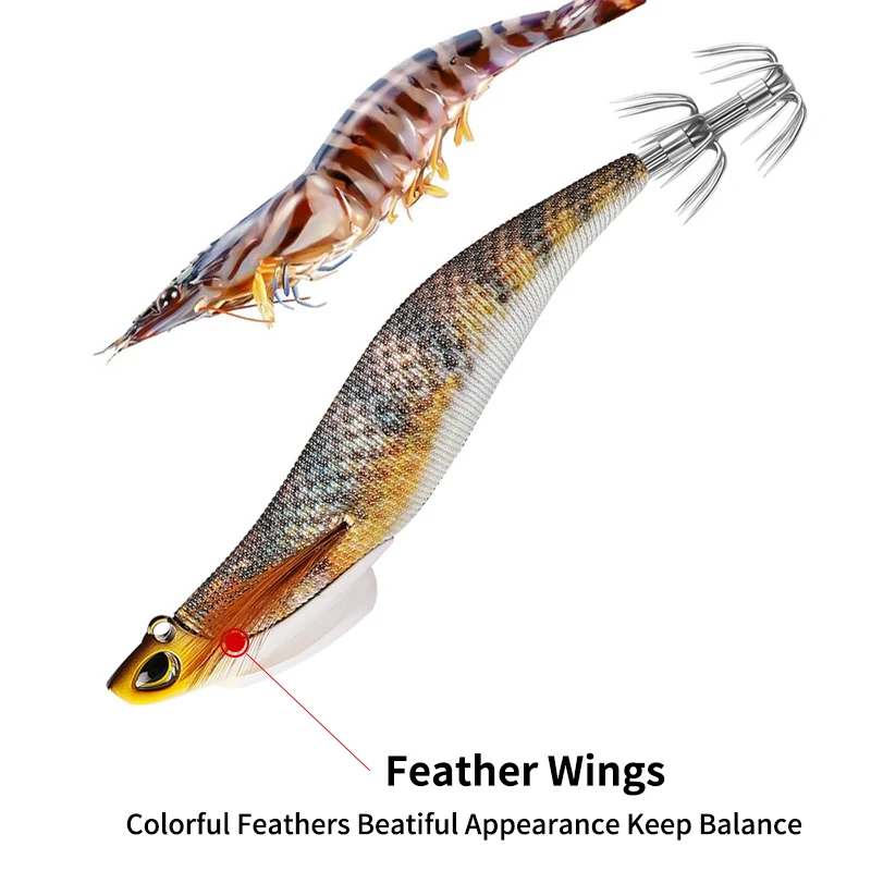 Kawa 1pc 30g 130mm Wood Shrimp Squid Lure Fishing Squid Hook Eging Fishing Artificial Baits For Fishing Squid Octopus Culterfis