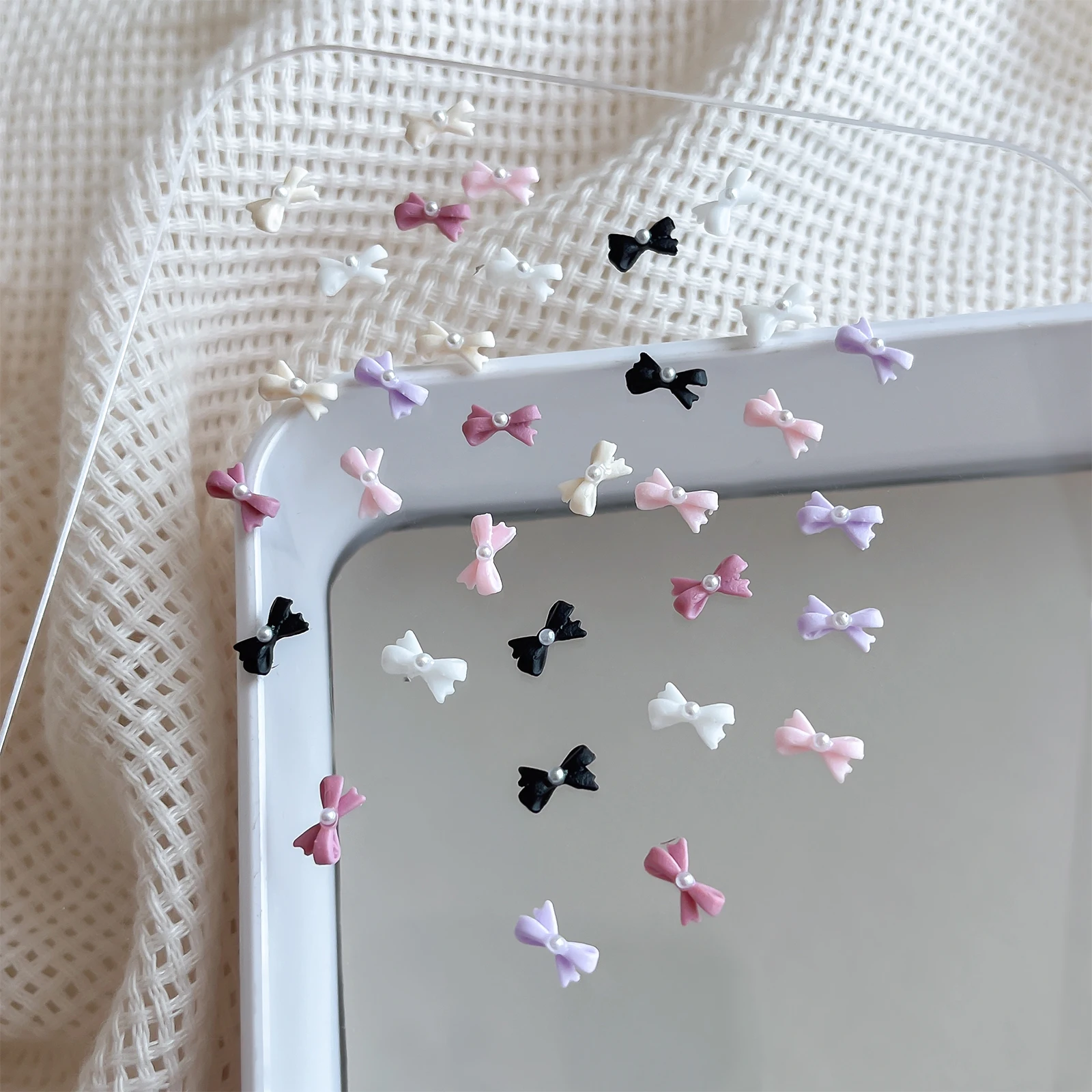 60pcsMini Fragrant Pearl Bow Nail Accessories Sweet and Cute Versatile Tie Wearing Armor Small Decoration Wholesale 2
