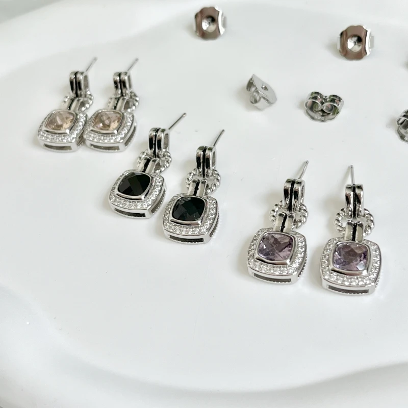 HSC DY Cable Classics Earrings in Sterling Silver with Amethyst and Pave Diamonds at Ahee Jewelers
