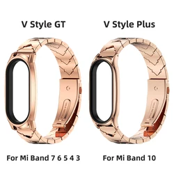 Elegant Stainless Steel Metal Strap Bracelet - MiBand10 Ceramic (V Style Rose Gold)