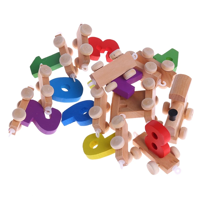 

4XBD деревянный Цифровой поезд 0-9 цифр для детей дошкольников Обучающие игрушки подарок