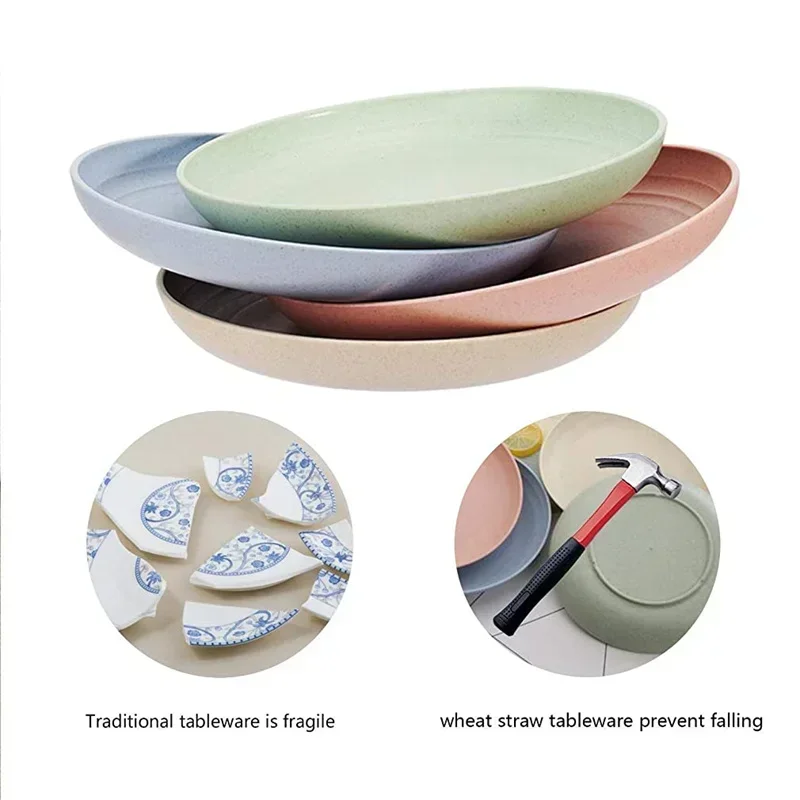 6pcs Pack 15/20/25cm Straw Wheat Deep Dinner Microwave Plates and Dishwasher Lightweight Safe Unbreakable Sturdy Dishes Dinner